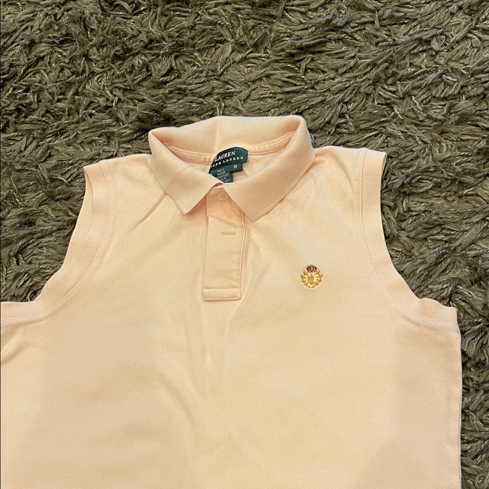 Lauren Ralph Lauren Polo Shirt Women's Medium Sleeveless Cotton Monogram - Picture 2 of 7